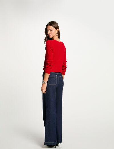 Jersey calado cuello redondo rojo mujer