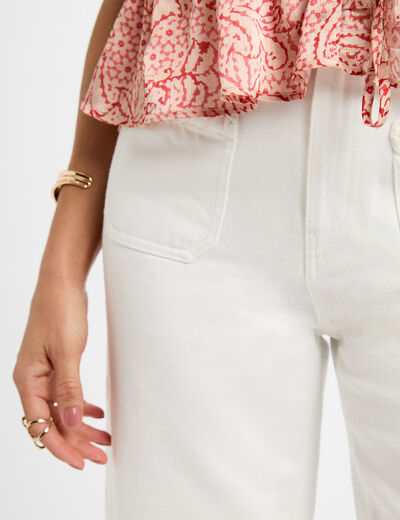 Vaquero flare talle alto blanco mujer