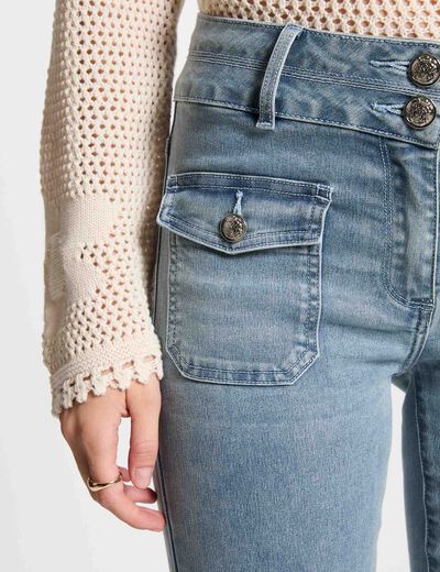 Vaquero boot-cut talle alto denim descolorido mujer