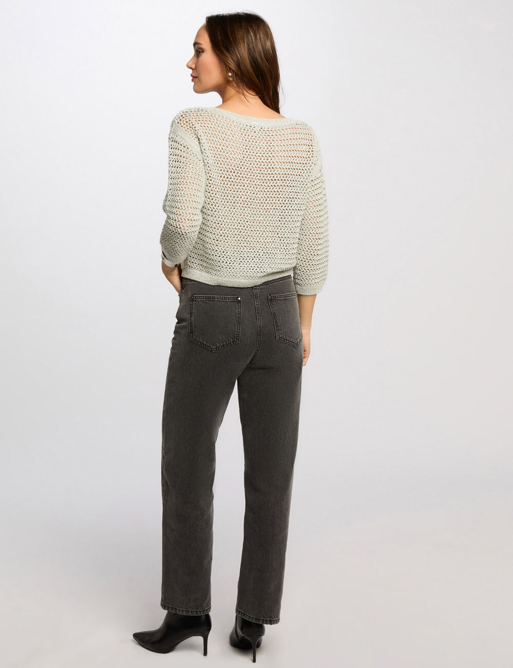 Jersey calado manga 3/4 verde claro mujer