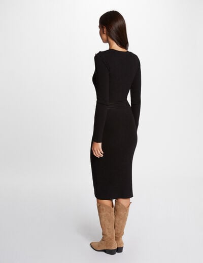 Vestido de punto midi ajustado negro mujer