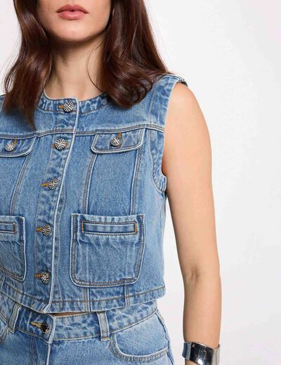 Chaleco vaquero sin mangas denim stone mujer