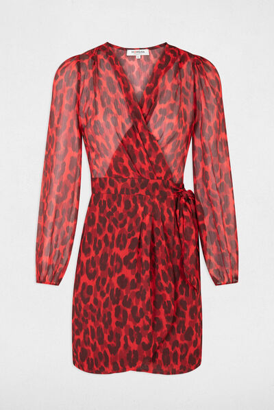 Vestido cruzado estampado de leopardo multico mujer