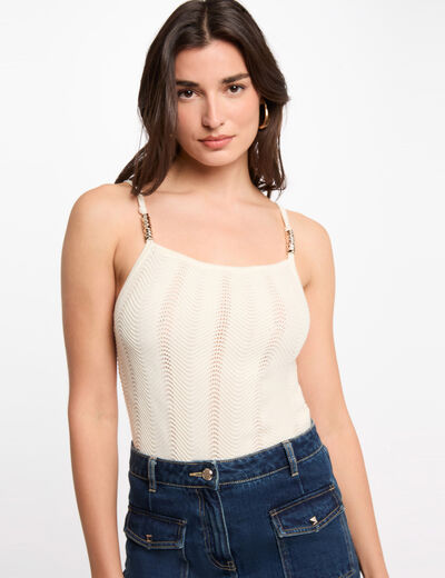 Top punto tirantes finos marfil mujer