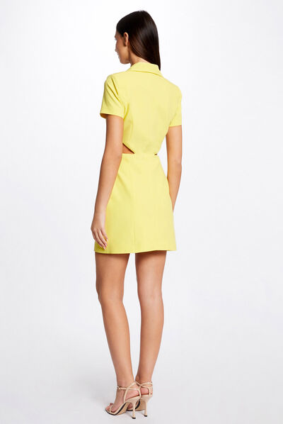 Vestido cruzado con aberturas amarillo mujer