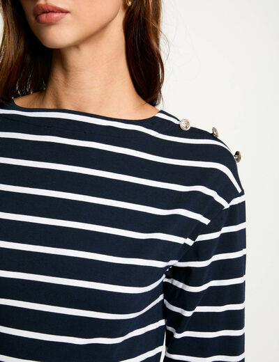 Camiseta manga larga rayas blanco mujer