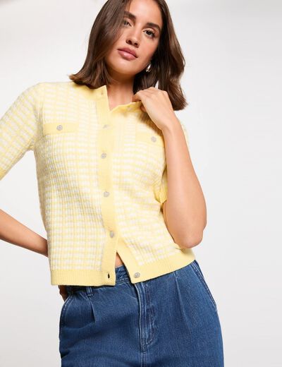 C&aacute;rdigan manga corta estampado amarillo claro mujer