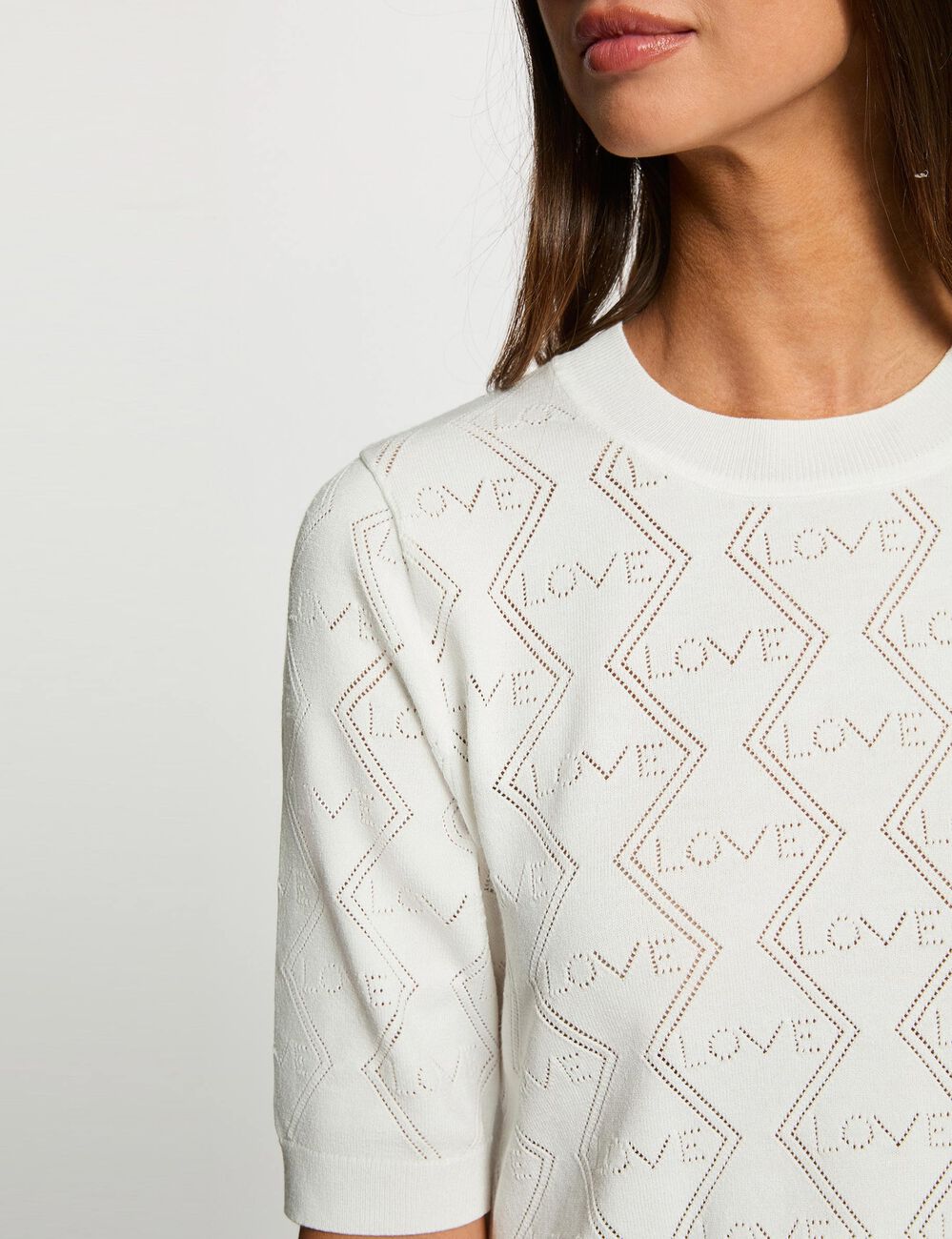 Jersey calado mangas 3/4 blanco mujer