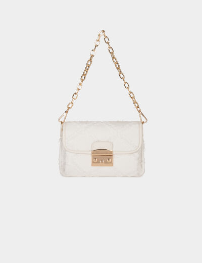 Bolso cartera de mano flecos marfil mujer