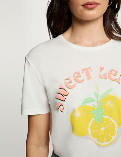 Camiseta estampada cuello redondo blanco mujer