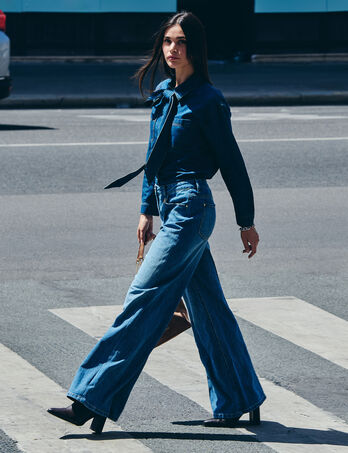 Vaqueros anchos de tiro alto denim stone mujer