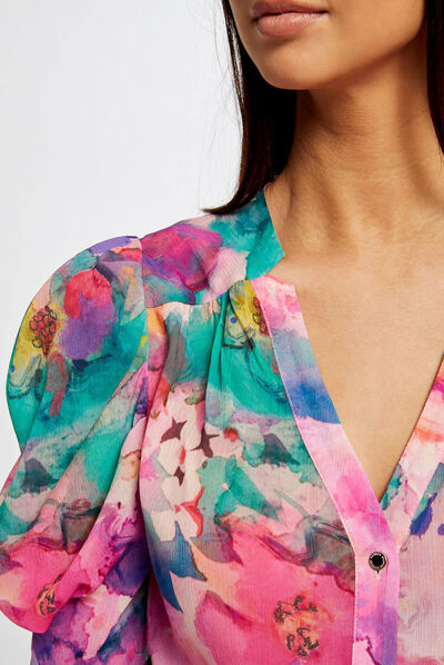 Camisa manga corta estampada multicolor mujer