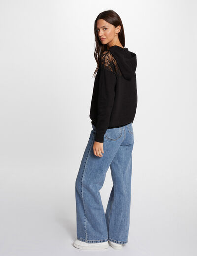 Jersey capucha y encaje negro mujer