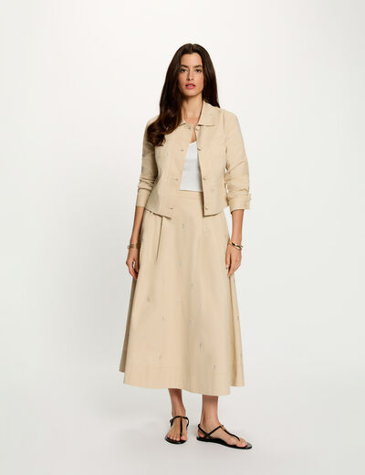 Chaqueta cropped con tachuelas beige mujer