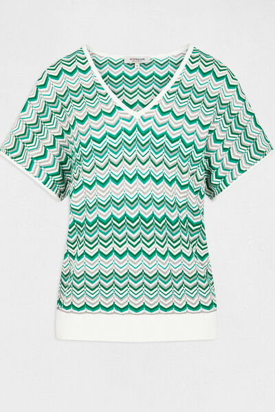 Jersey manga corta estampado chevron verde mujer