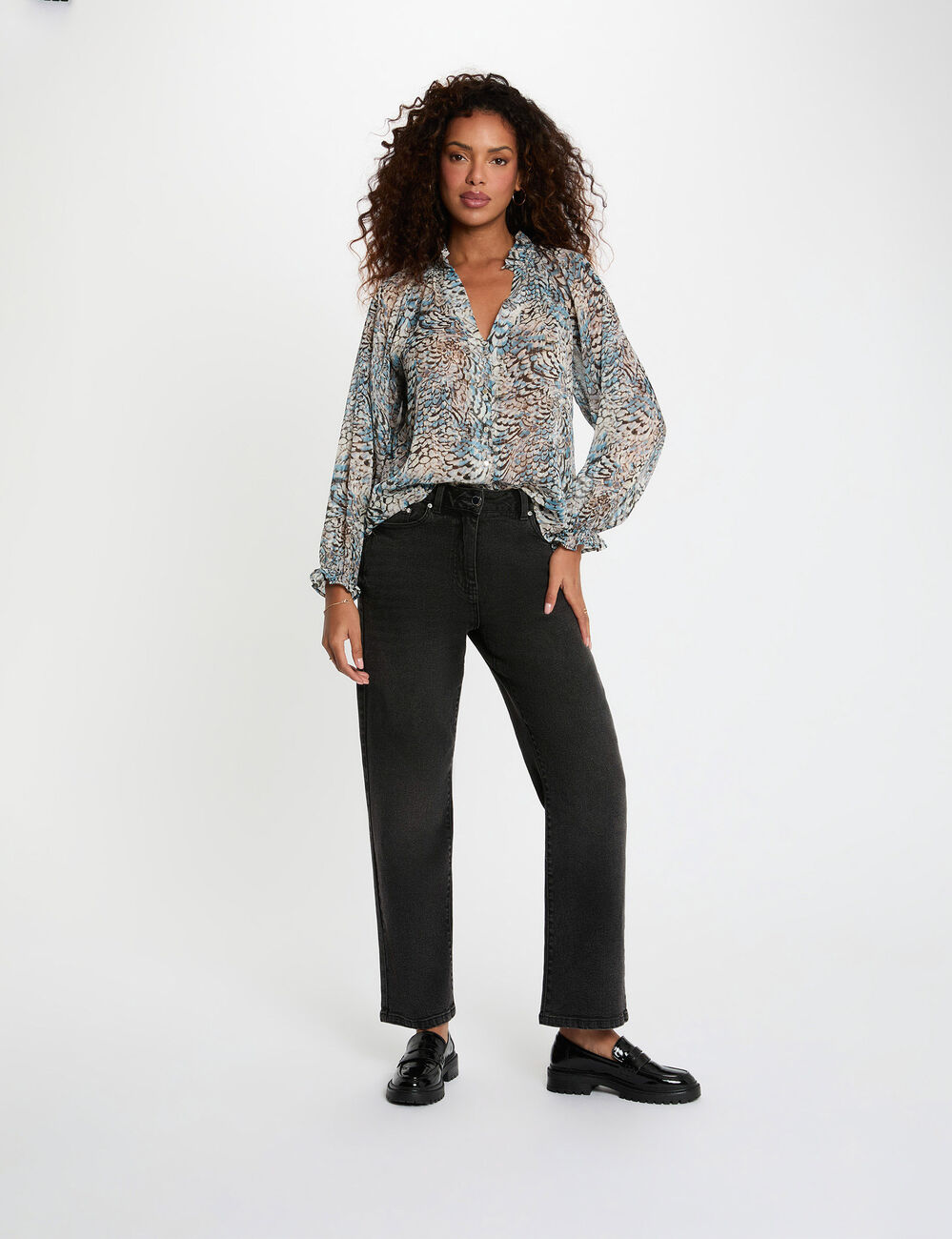 Camisa estampada cuello v multicolor mujer