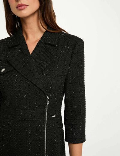 Vestido corto de tweed negro mujer