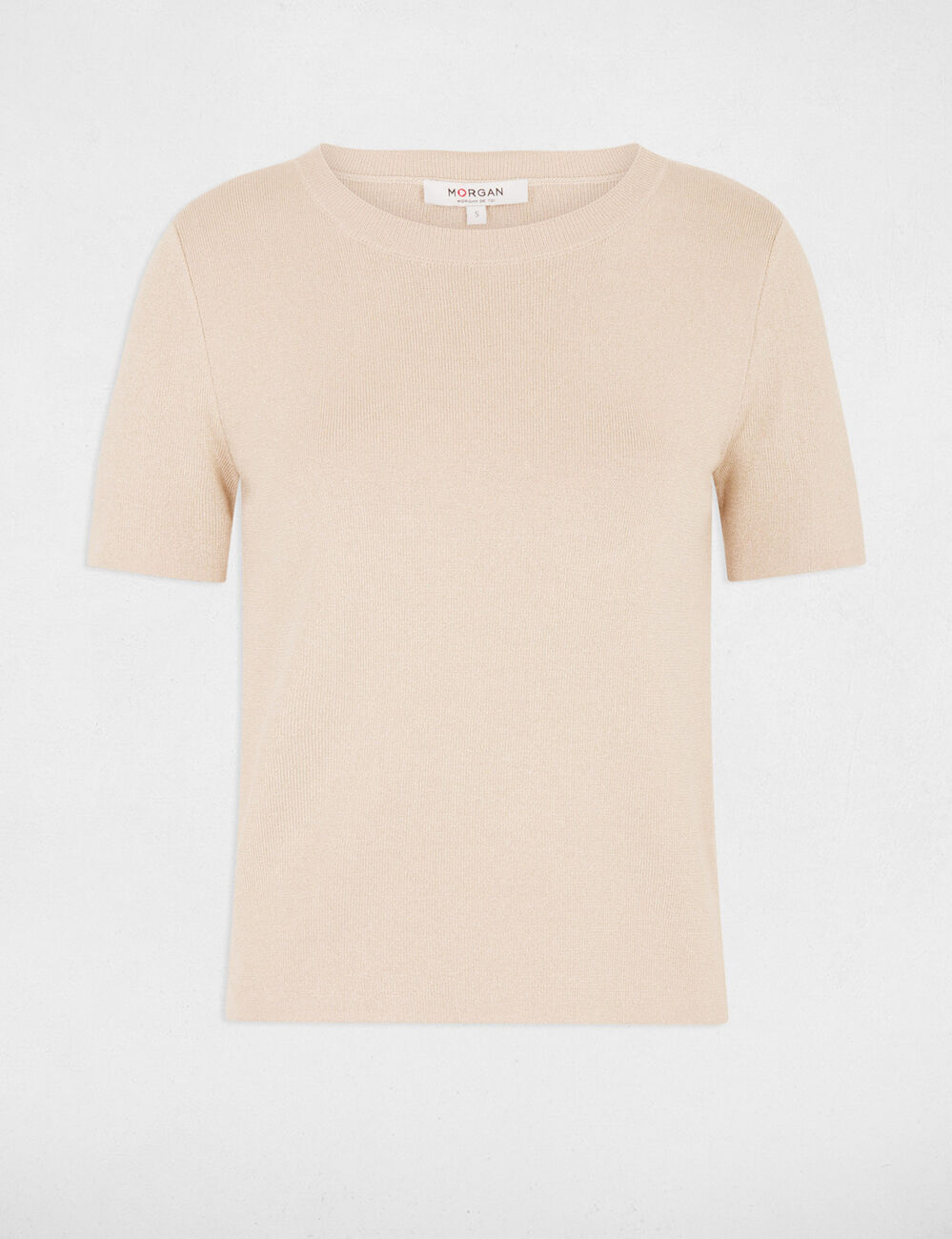 Jersey cuello redondo beige mujer