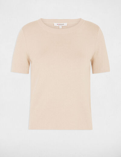 Jersey cuello redondo beige mujer