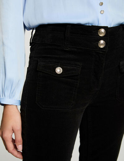 Pantalón ajustado terciopelo negro mujer