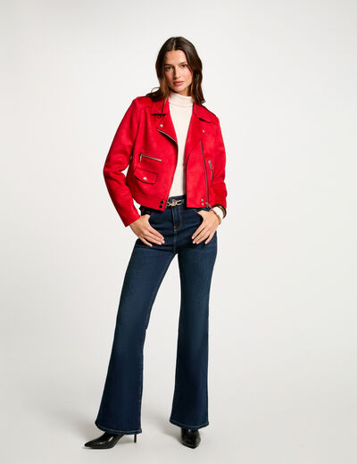 Chaqueta corta antelina rojo mujer