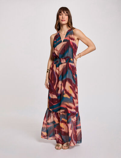 Vestido largo recto estampado multicolor mujer