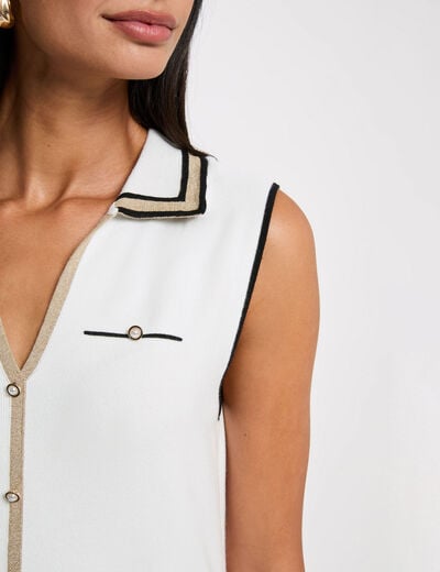 Vestido de punto con cuello vuelto blanco mujer