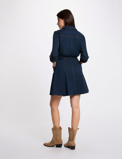 Vestido corto ajustado denim crudo mujer