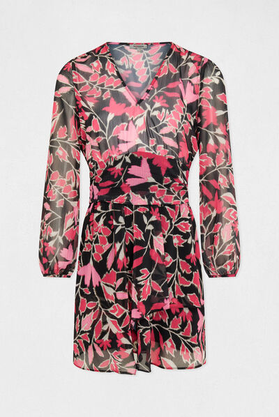 Vestido recto drapeado estampado vegetal multico mujer