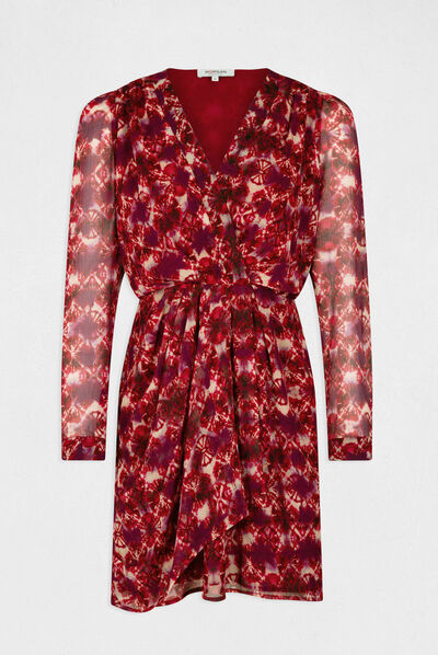 Vestido recto drapeado estampado multicolor mujer