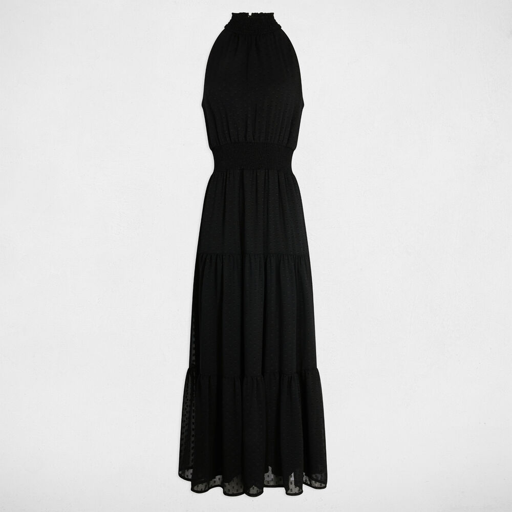 Vestido largo recto plumeti negro mujer