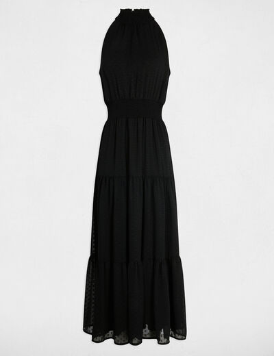 Vestido largo recto plumeti negro mujer