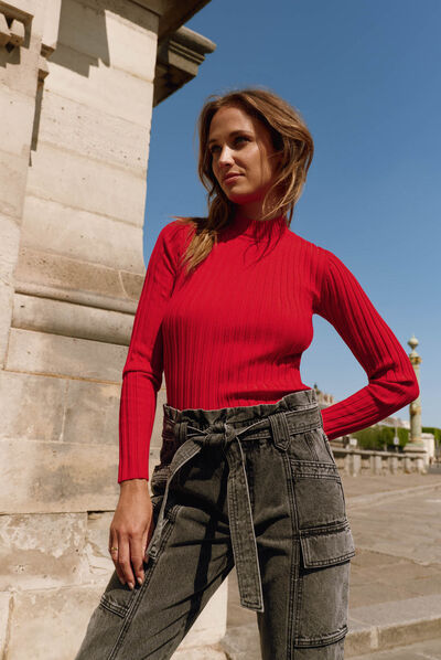 Vaquero cargo slim estilo corto gris moyen mujer