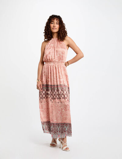 Vestido largo recto estampado multicolor mujer