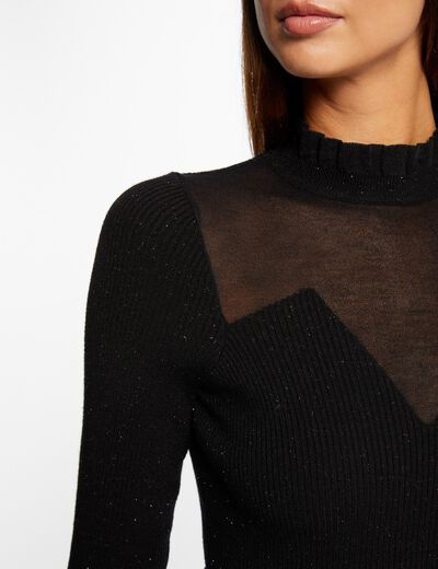 Jersey manga larga con cuello alto negro mujer