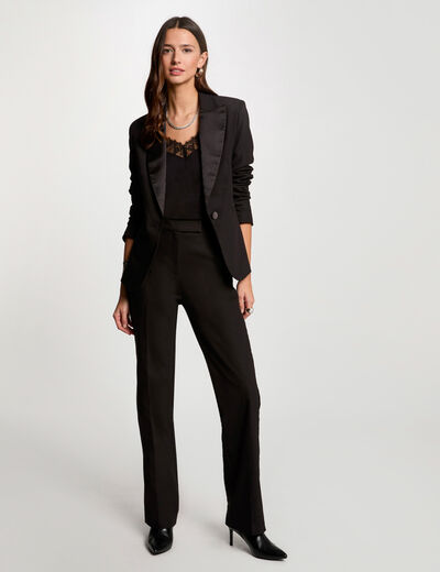 Pantalón ajustado pinzas negro mujer