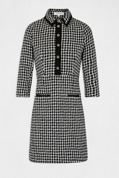 Vestido abotonado manga 3/4 azul marino mujer