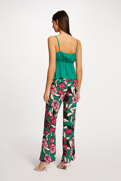 Blusa con tirantes finos y adorno verde mujer