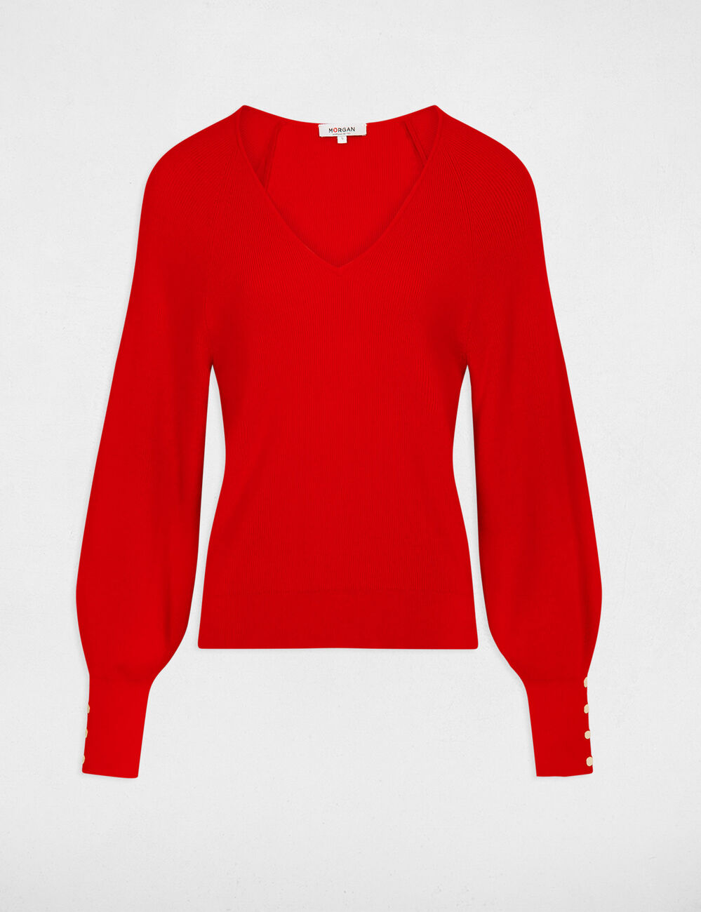 Jersey manga larga escote en V rojo mujer