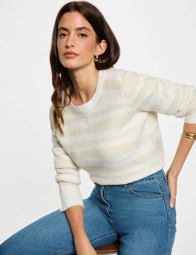Jersey corto jacquard marfil mujer