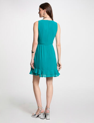 Vestido corto cruzado azul turquesa mujer