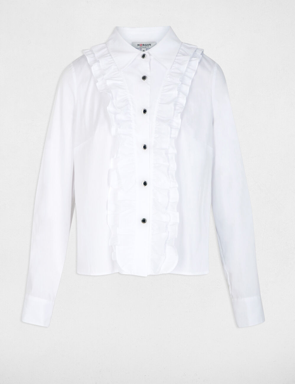 Camisa recta con cuello vuelto blanco mujer