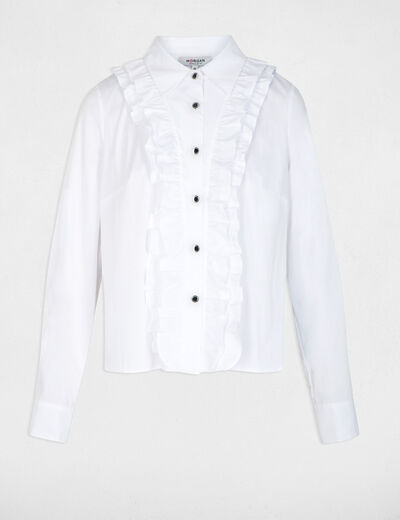 Camisa recta con cuello vuelto blanco mujer