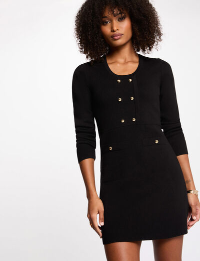 Vestido corto de punto trapezoidal negro mujer