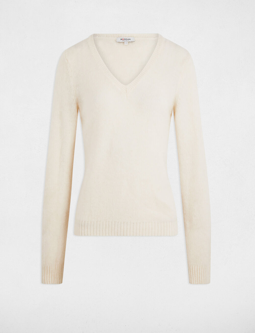 Jersey corto con cuello en v marfil mujer