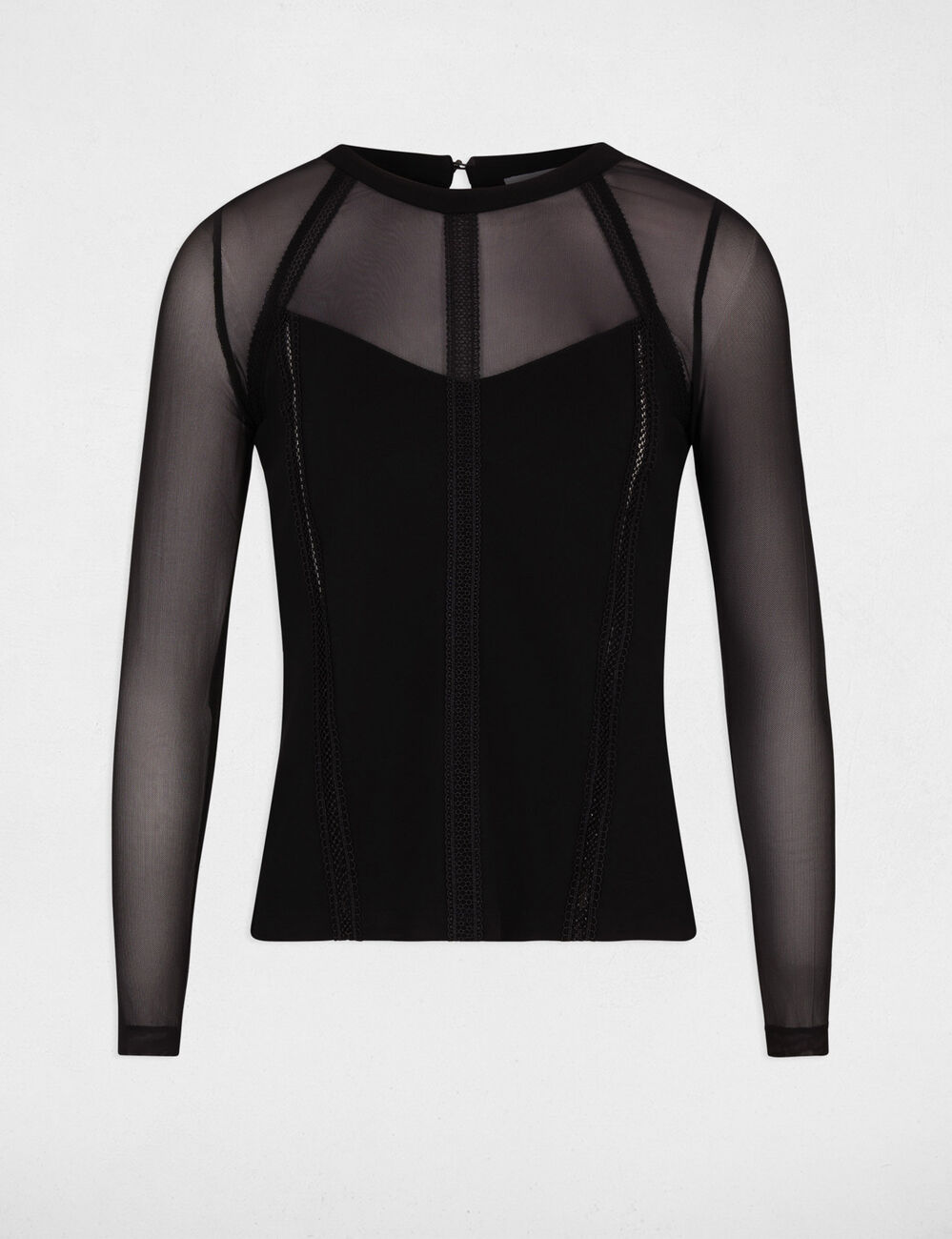 Camiseta de encaje manga larga negro mujer