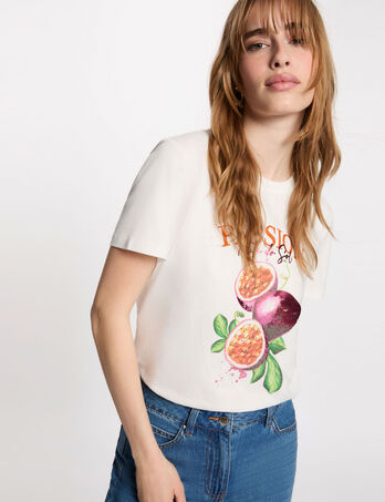 Camiseta estampada cuello redondo blanco mujer