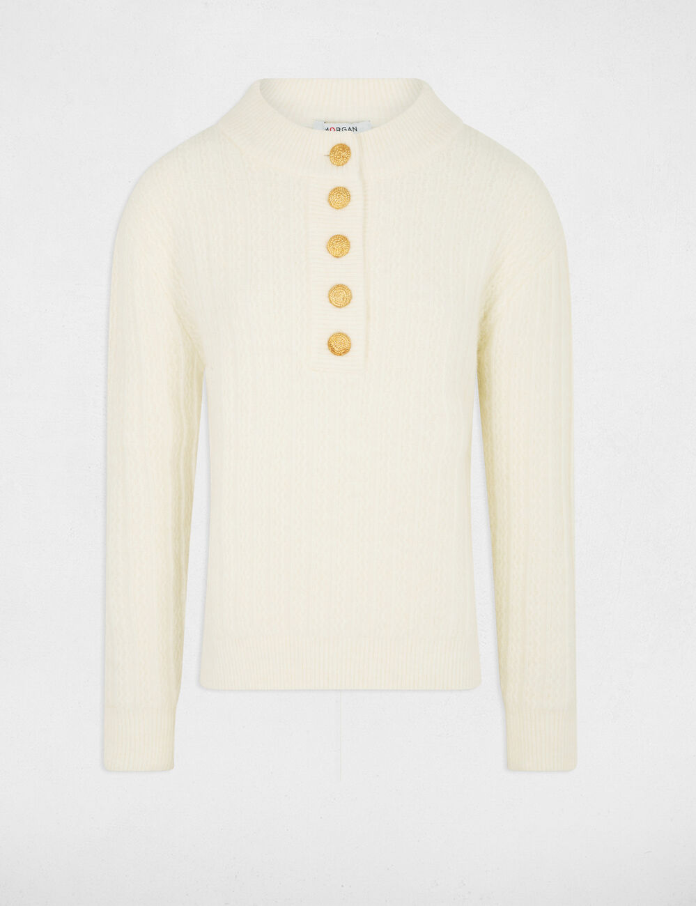 Jersey corto de cuello alto marfil mujer