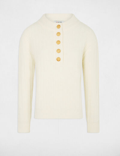 Jersey corto de cuello alto marfil mujer