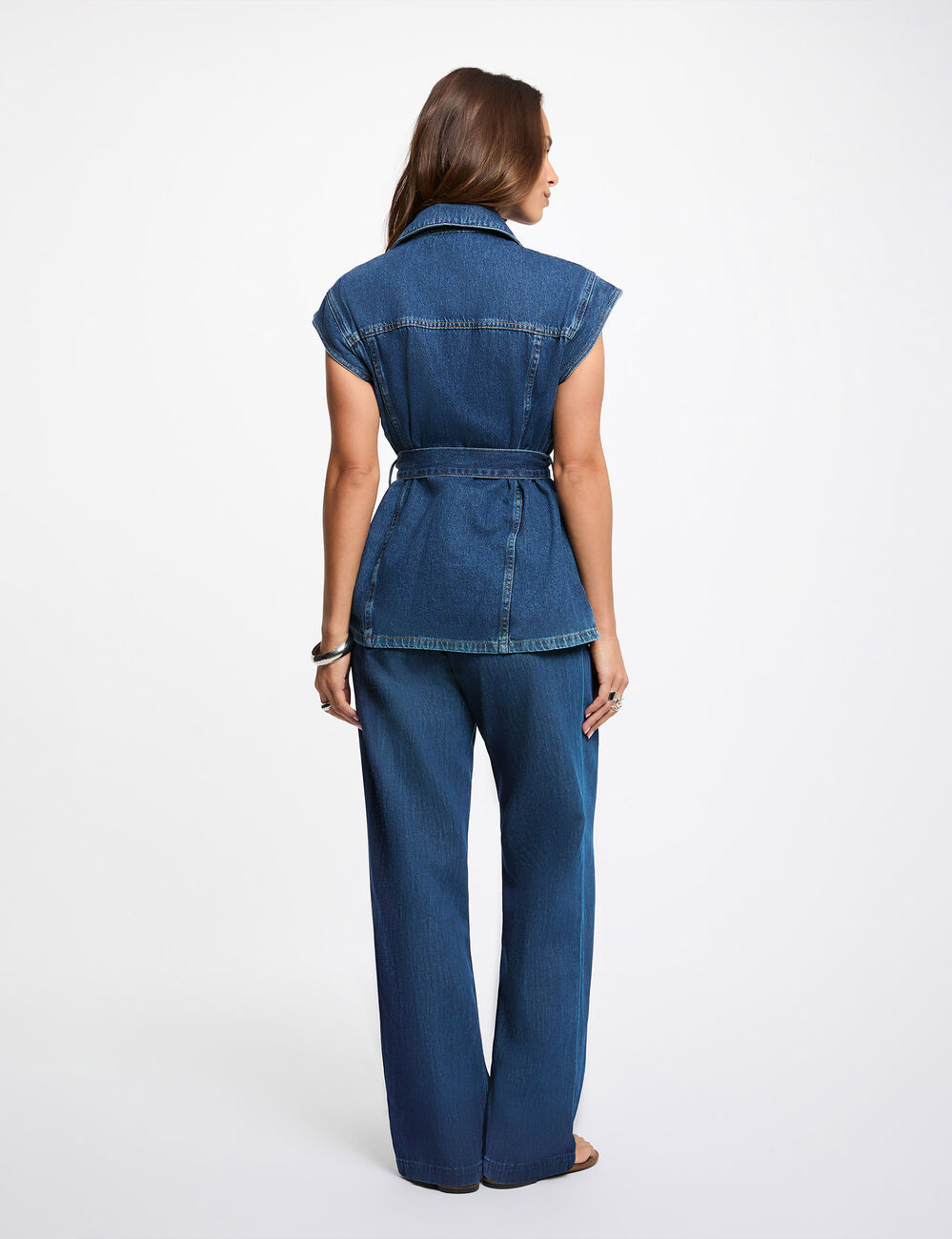 Chaqueta vaquera sin mangas denim crudo mujer
